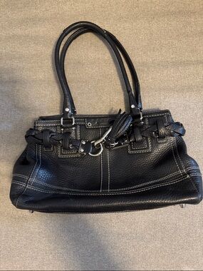 Vintage Coach Black Leather Shoulder Bag with Braided Detail